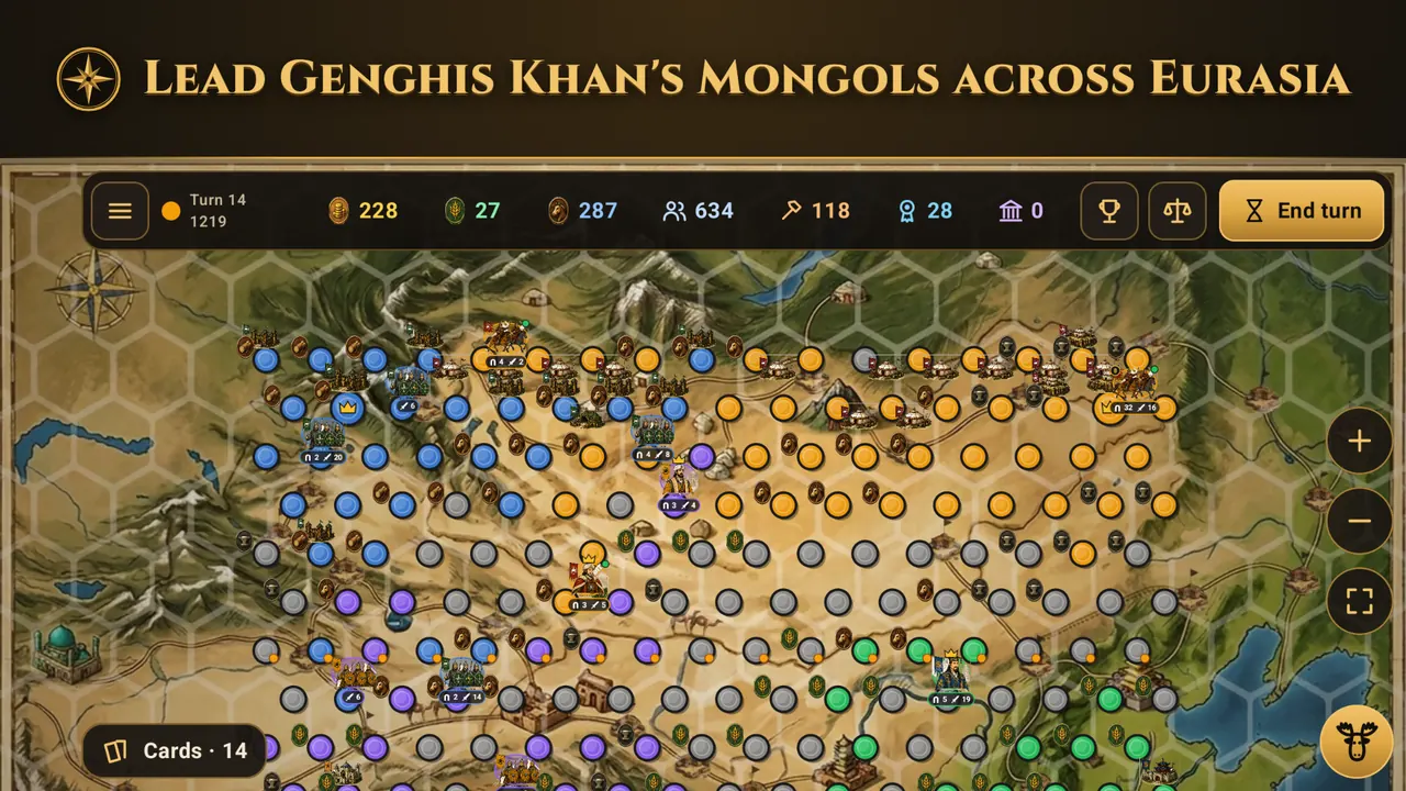 The campaign map of Eurasia with armies of four realms